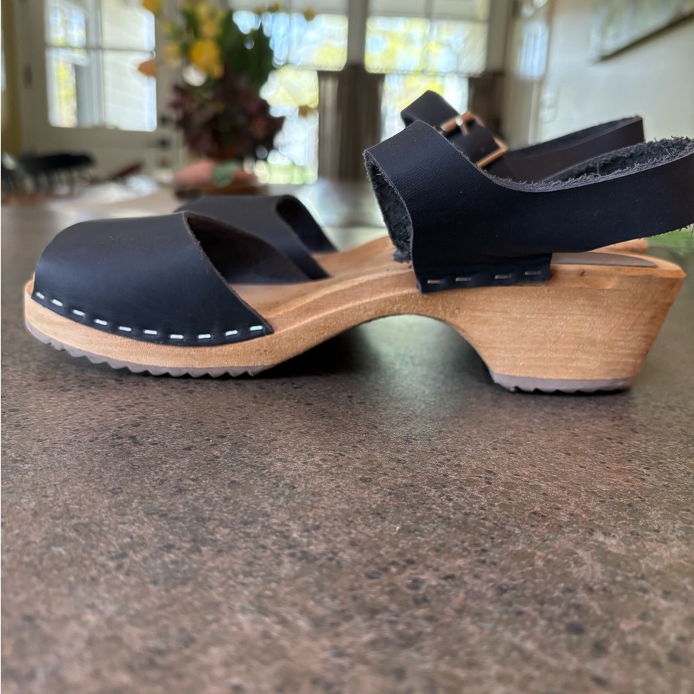 Black Leather Women's Clogs